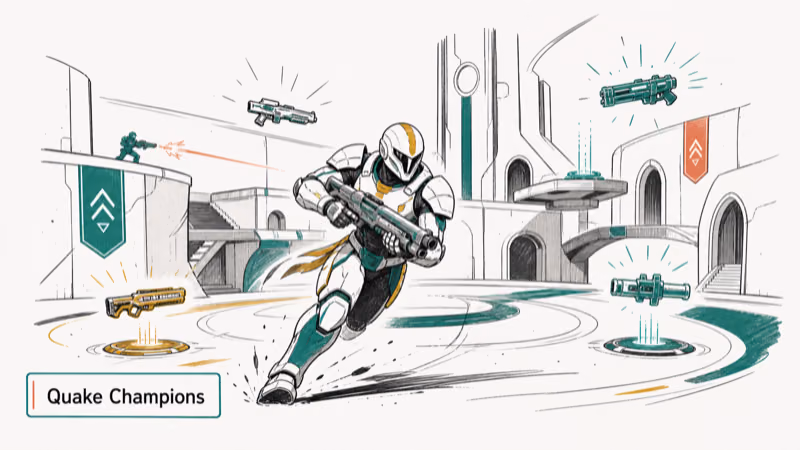 Hand-drawn illustration: Quake Champions