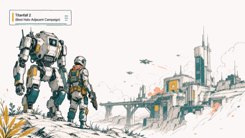 Hand-drawn illustration: Titanfall 2 (Best Halo-Adjacent Campaign)
