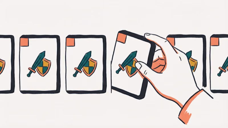 Hand-drawn illustration of action RPG game cases with swords and shields