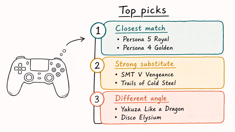 Tier ladder ranking six JRPG picks by match strength and angle