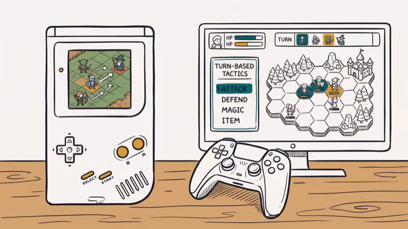 Gaming controller and handheld device with tactical battle on screen