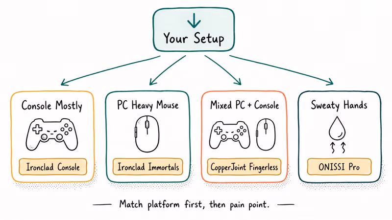 Decision flow matching console PC mixed and sweaty hands to recommended gloves