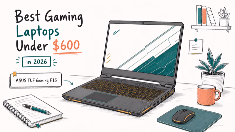 Hand-drawn illustration: ASUS TUF Gaming F15