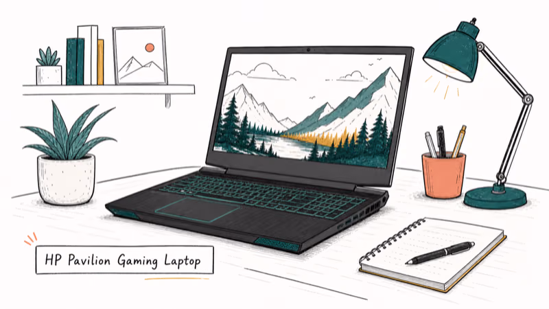 Hand-drawn illustration: HP Pavilion Gaming Laptop