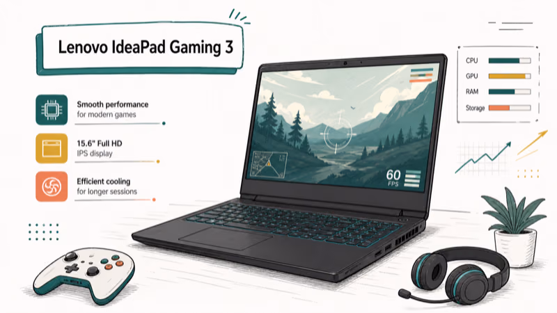 Hand-drawn illustration: Lenovo IdeaPad Gaming 3