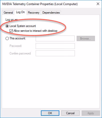Allow interaction between Nvidia Telemetry services and the desktop