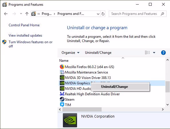 Reinstall all the component of Nvidia