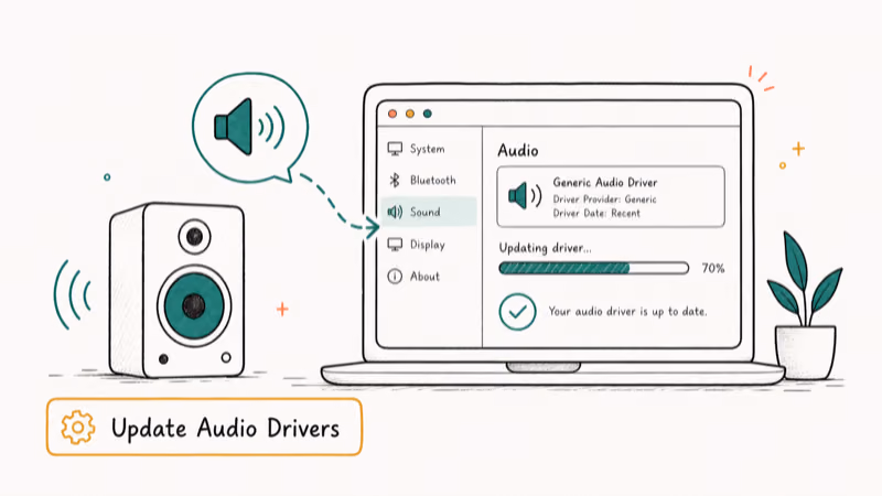 Hand-drawn illustration: Update Audio Drivers