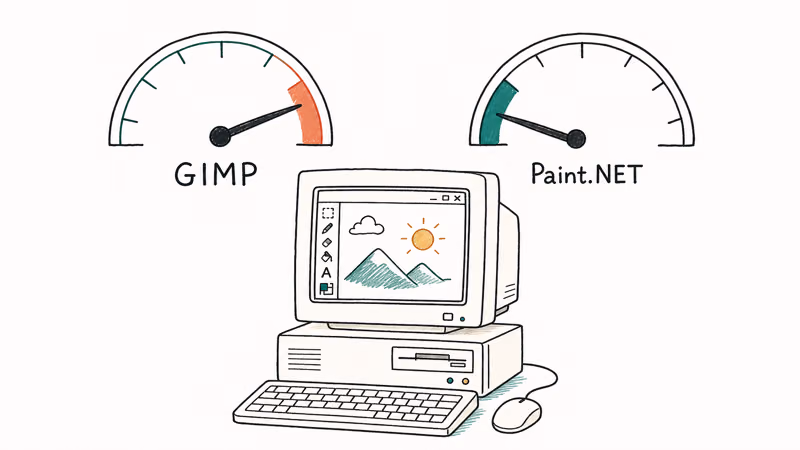 Performance gauges comparing GIMP and Paint.NET on older hardware