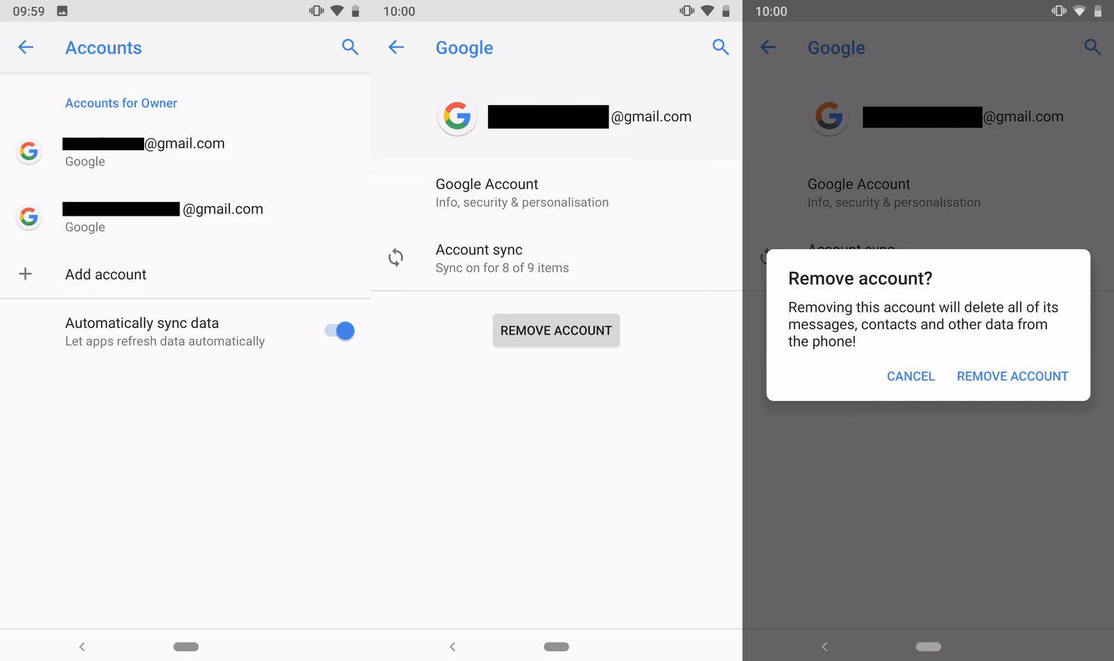 Remove the existing Google Account from your device and add it once again
