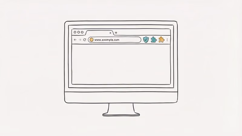 Desktop monitor showing Chrome browser toolbar with blocking extension icons