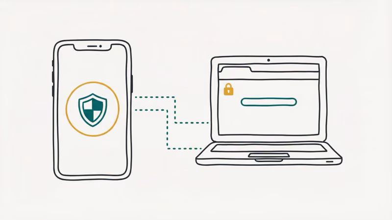 Parent phone with Family Link shield connected to child laptop with Chrome lock