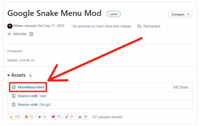 Google Snake Menu Mod