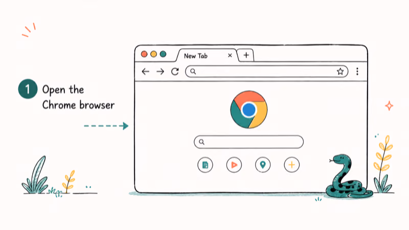 Hand-drawn illustration of Open the Chrome browser