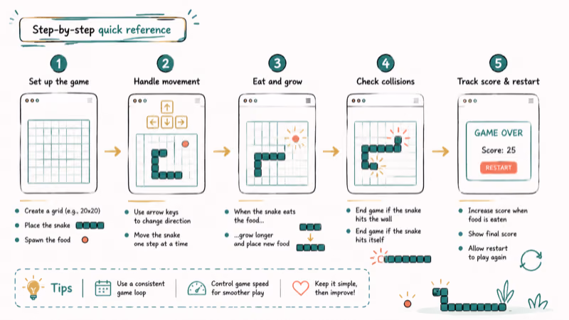 Hand-drawn illustration of Step-by-step quick reference