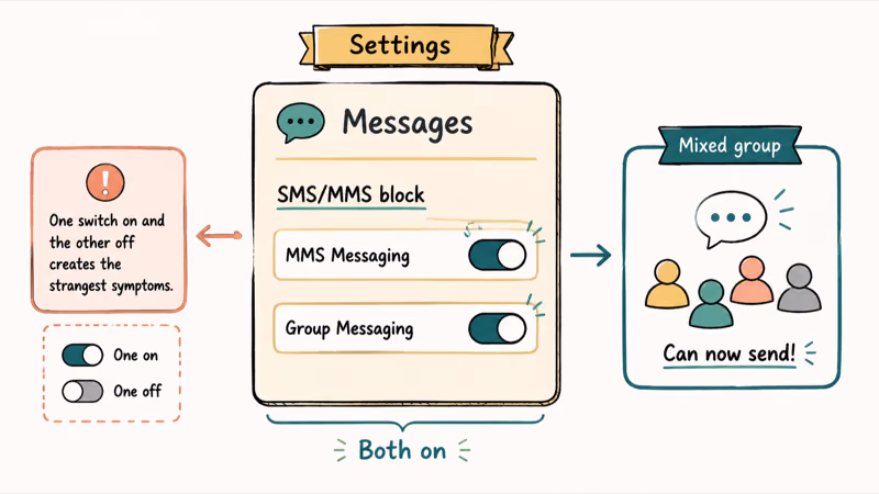 MMS Messaging and Group Messaging both must be on for mixed groups