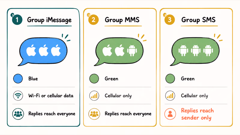 Blue group iMessage and green MMS or SMS behave very differently
