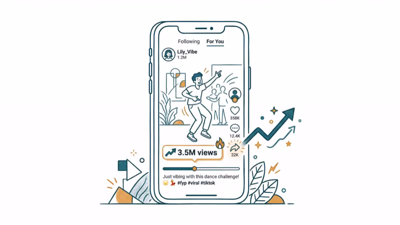 Phone showing viral TikTok video with view counter trending upward