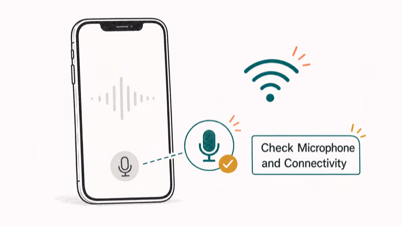 Hand-drawn illustration: Check Microphone and Connectivity