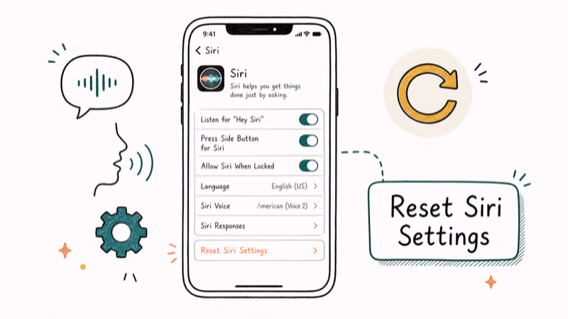 Hand-drawn illustration: Reset Siri Settings