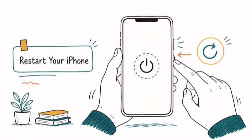 Hand-drawn illustration: Restart Your iPhone