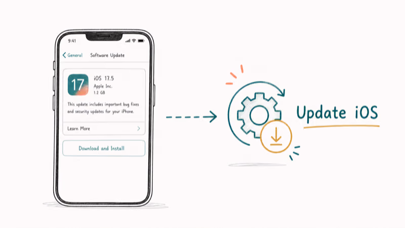 Hand-drawn illustration: Update iOS