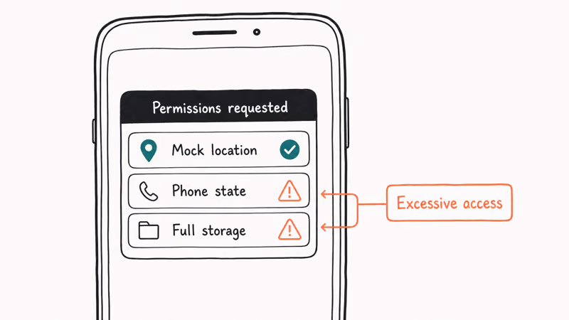 APK spoofer permission list flagging excessive phone state and storage access requests