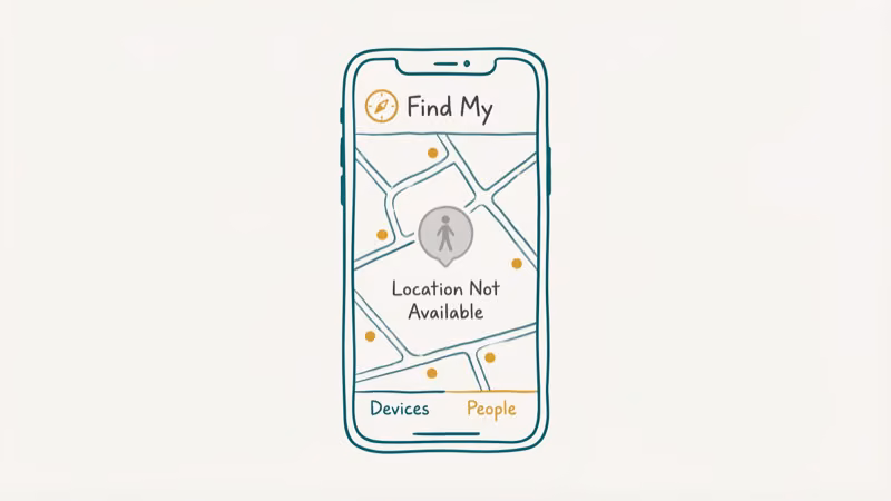 Find My app screen showing grayed out person avatar with location not available