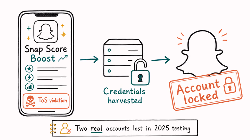 Third party Snap score booster app shows credential theft path leading to account lock