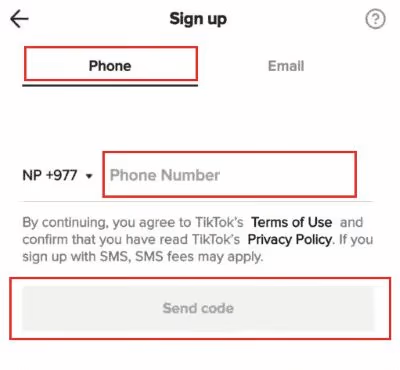 Sign up TikTok by Phone