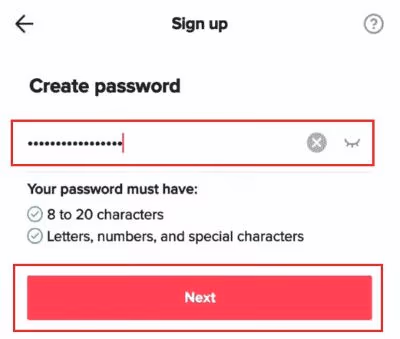Create Password on TikTok
