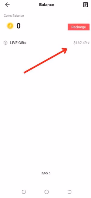 Balance -> Live Gifts