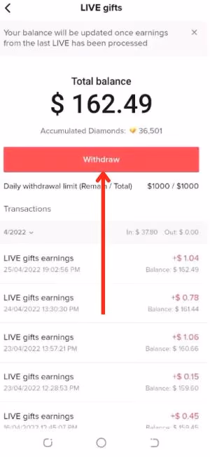 Converting TikTok Diamonds into Money