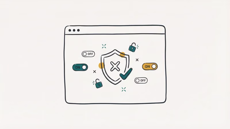 Chrome browser with shield icon and content blocking extension toggles