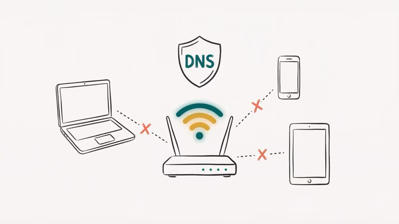 WiFi router with DNS shield filtering content across connected devices
