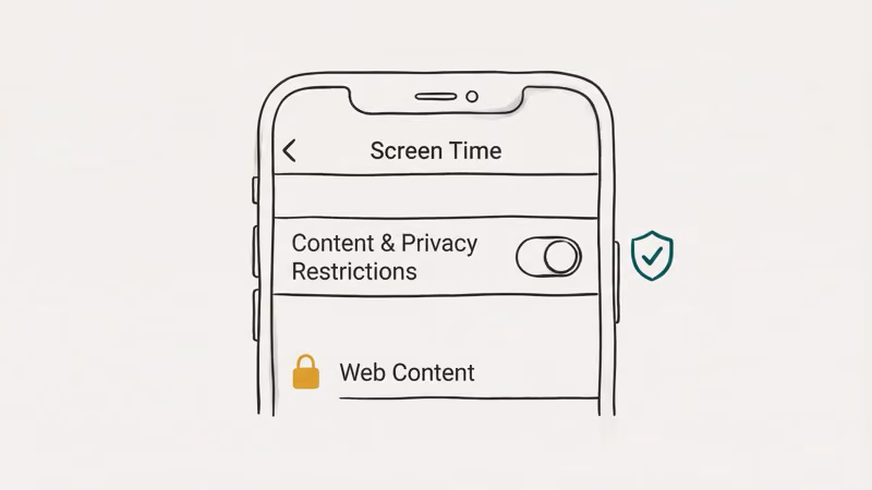 iPhone Screen Time settings showing Content and Privacy Restrictions toggle enabled