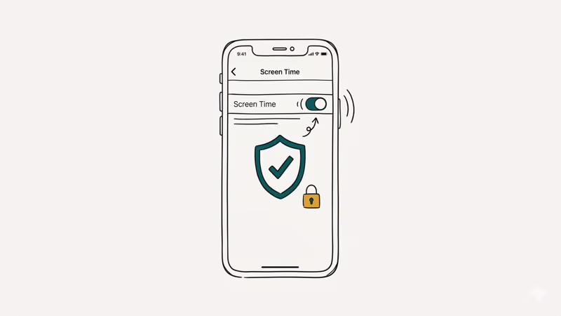 iPhone Screen Time settings with content restriction toggle and shield icon