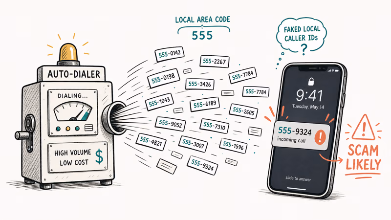 Auto-dialer spraying spoofed local numbers at an iPhone that mimic the user's own area code