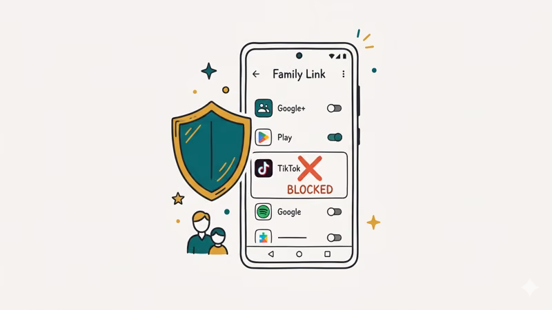 Android phone with Family Link parental controls blocking TikTok app