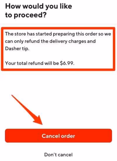 Cancel Order on DoorDash