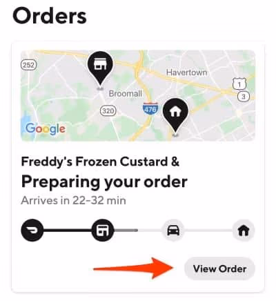View DoorDash Order