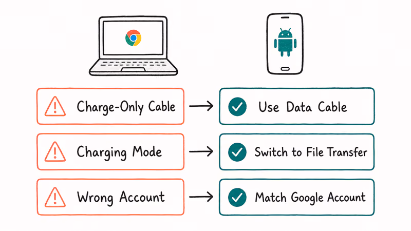 Three common Chromebook phone detection failures paired with their quick fixes