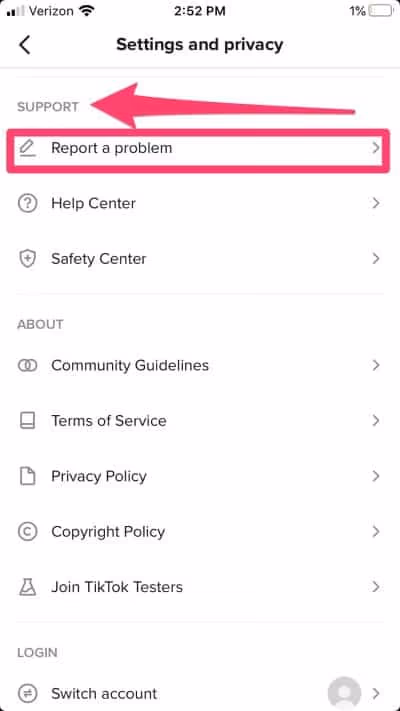 Report a Problem on Tiktok