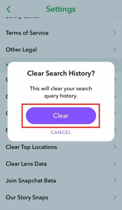 Clear Search History on Snapchat