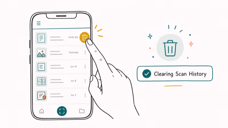 Hand-drawn illustration: Clearing Scan History