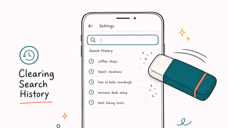Hand-drawn illustration: Clearing Search History