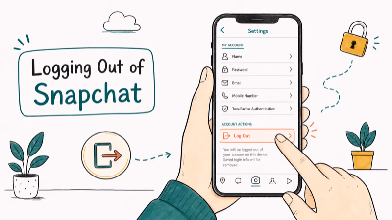 Hand-drawn illustration: Logging Out of Snapchat