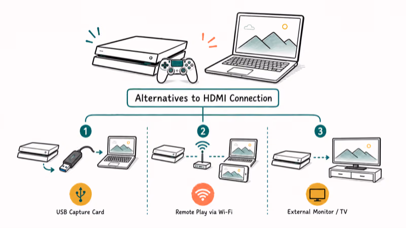 Hand-drawn illustration: Alternatives to HDMI Connection