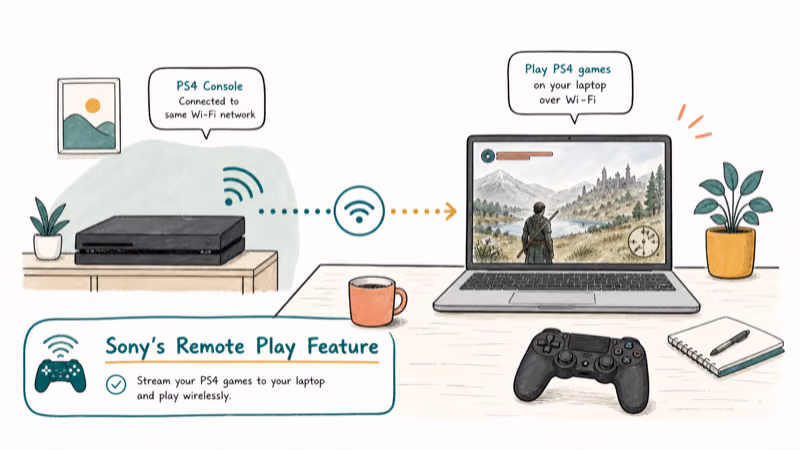 Hand-drawn illustration: Sony's Remote Play Feature