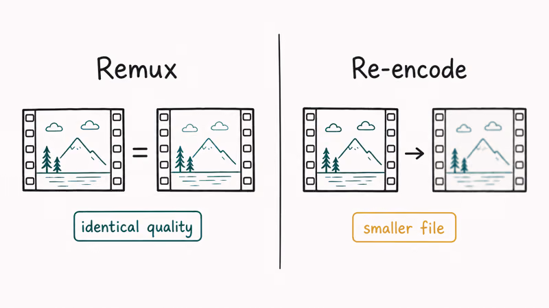 Side-by-side comparison of lossless remux versus lossy re-encode video quality